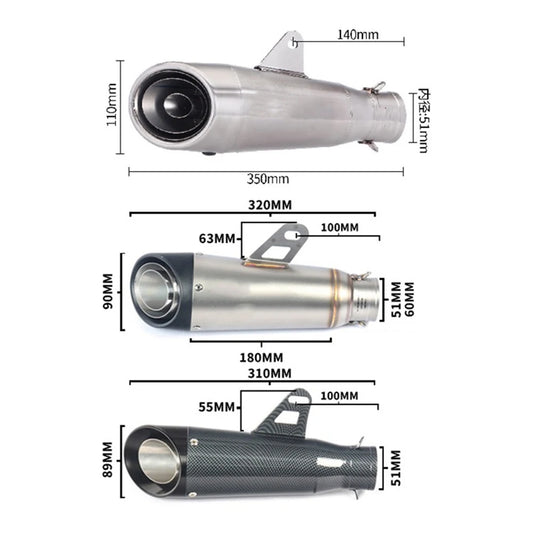 Exhaust Muffler (Kawasaki Ninja Z900 Honda CB650R Yamaha R3 51mm)
